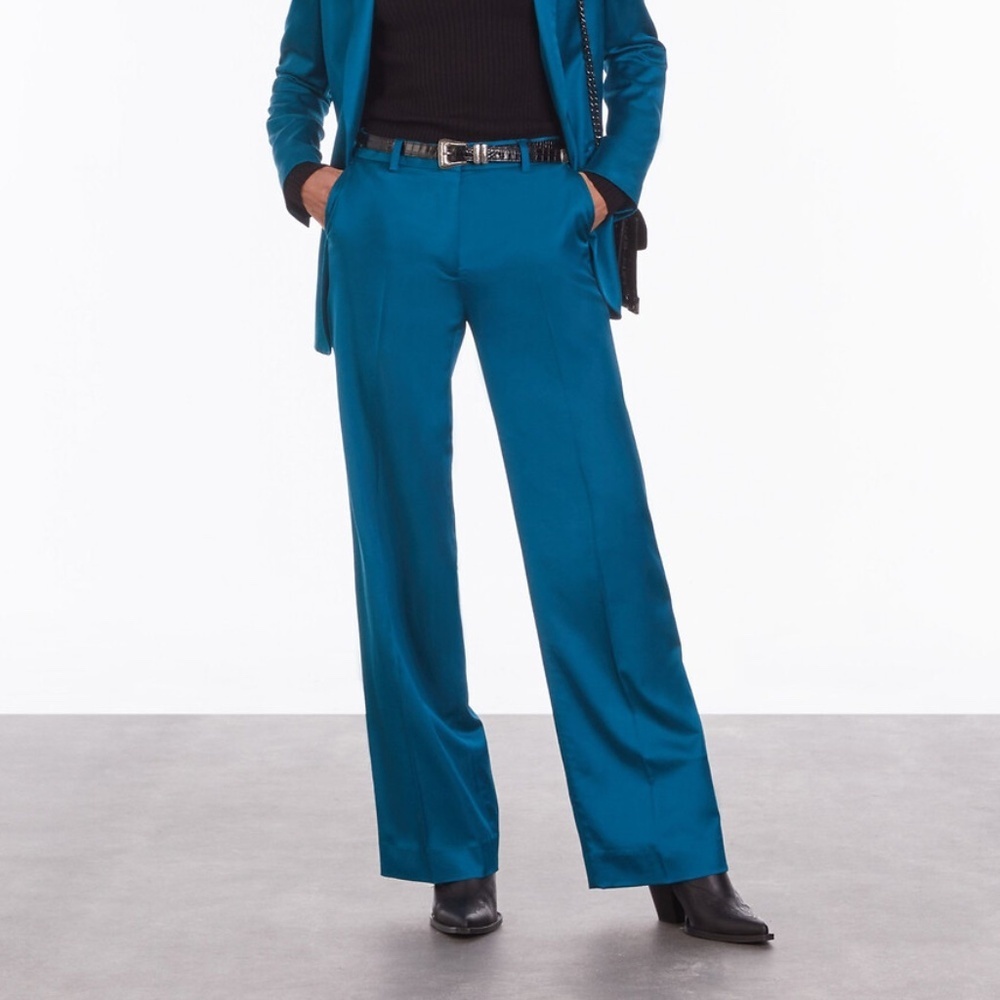 NWT | The Kooples | Teal Satin Suit Trousers - Picture 1 of 8